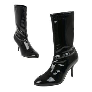 Stuart Weitzman Boots Womens Size 10 Black Slaine‎ 80 Stretch Vinyl Sock Calf